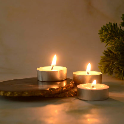Welburn Veda&Co® Wax Unscented Tealight Candles Pack of 100 for Diwali Decoration | Burning Time Upto 4 Hours | Paraffin Free & Smokeless | Candles for Home Decor, Offices & Special Occasions