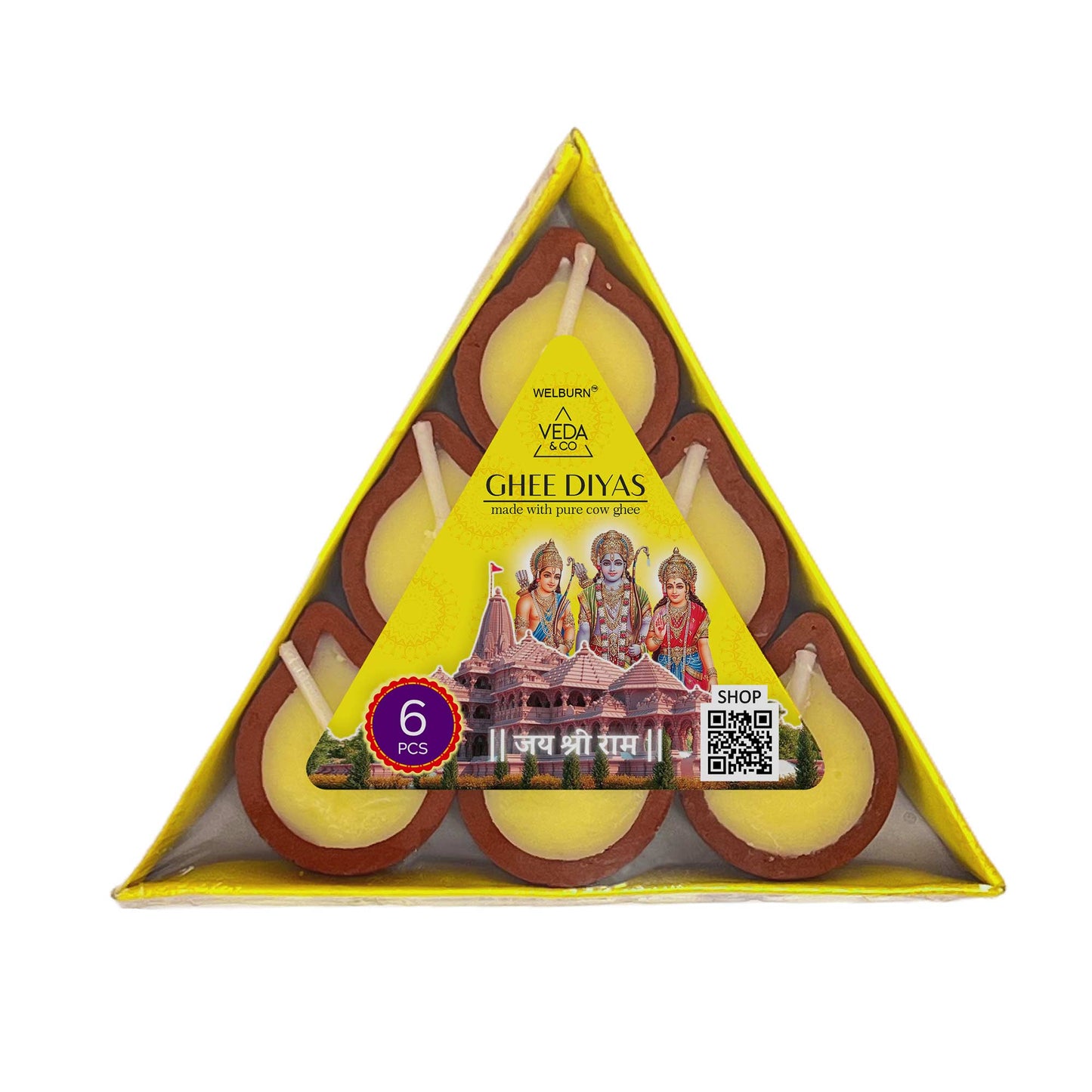 Pure Cow Diya Candle for Puja - 6 Pieces, Upto 45 Minutes Burn Time, Ghee Blended Filled Clay Diya Batti, Ready to Use Diyas for Daily Pooja