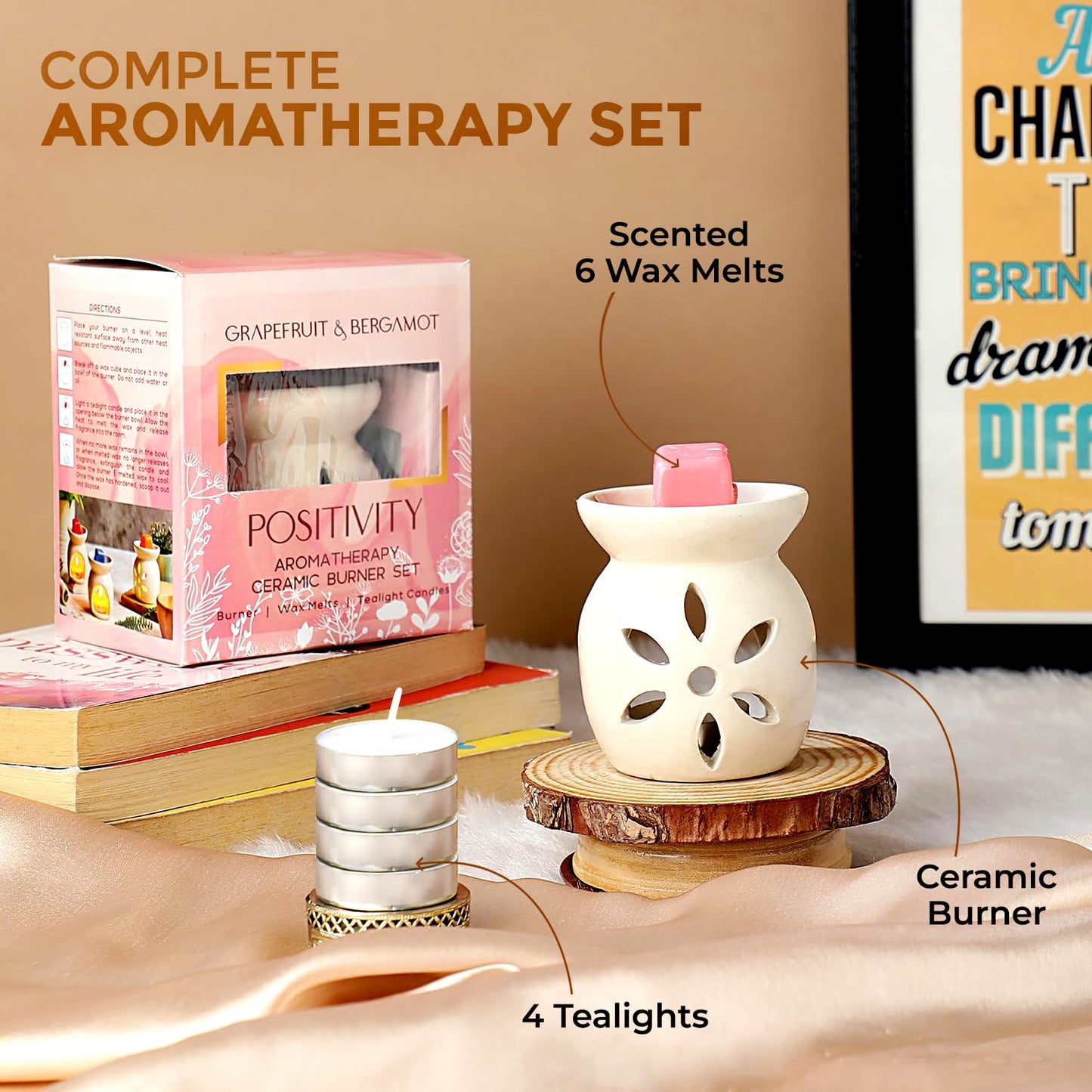 Welburn Veda&Co® Aromatherapy Diffuser Set – Ceramic Burner with Scented Wax Melts & Tealights | Home Décor & Relaxation | Up to 30 Uses | Promotes Positivity