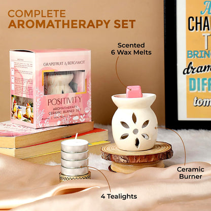 Welburn Veda&Co® Aromatherapy Diffuser Set – Ceramic Burner with Scented Wax Melts & Tealights | Home Décor & Relaxation | Up to 30 Uses | Promotes Positivity