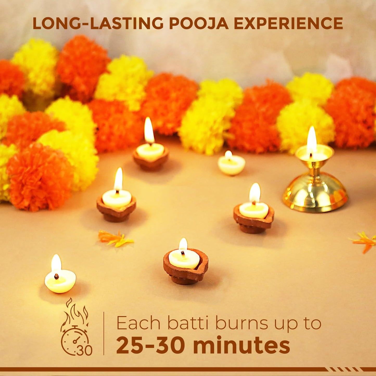 Welburn Veda&Co® Spritual Fragrance Cow Ghee Blend Batti Pack of 60 for Diwali Puja Hawan | Diya Batti with Cotton Wick | Long Burning | Ready to Use Pooja Batti for Pooja, Divine Worship