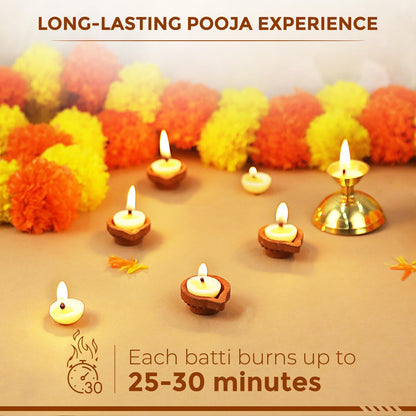 Welburn Veda&Co® Spritual Fragrance Cow Ghee Blend Batti Pack of 100 for Diwali Puja Hawan | Diya Batti with Cotton Wick | Long Burning | Ready to Use Pooja Batti for Pooja, Divine Worship