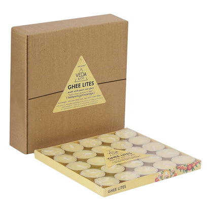 Welburn Veda&Co® Ghee Tealight Candles for Puja & Religious Ceremonies | Pack of 24 (4 Hr Burning Time) Pure Cow Ghee Diya for Home Decor, Pooja, Home, Temple,Aromatherapy & Dinner Parties