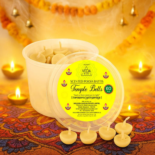 Welburn Veda&Co® Spritual Fragrance Ghee Batti for Puja | Diya Batti with Cotton Wick | Pooja Batti for Divine Worship | Ideal for Festivals and Daily Puja (Pack of 60)