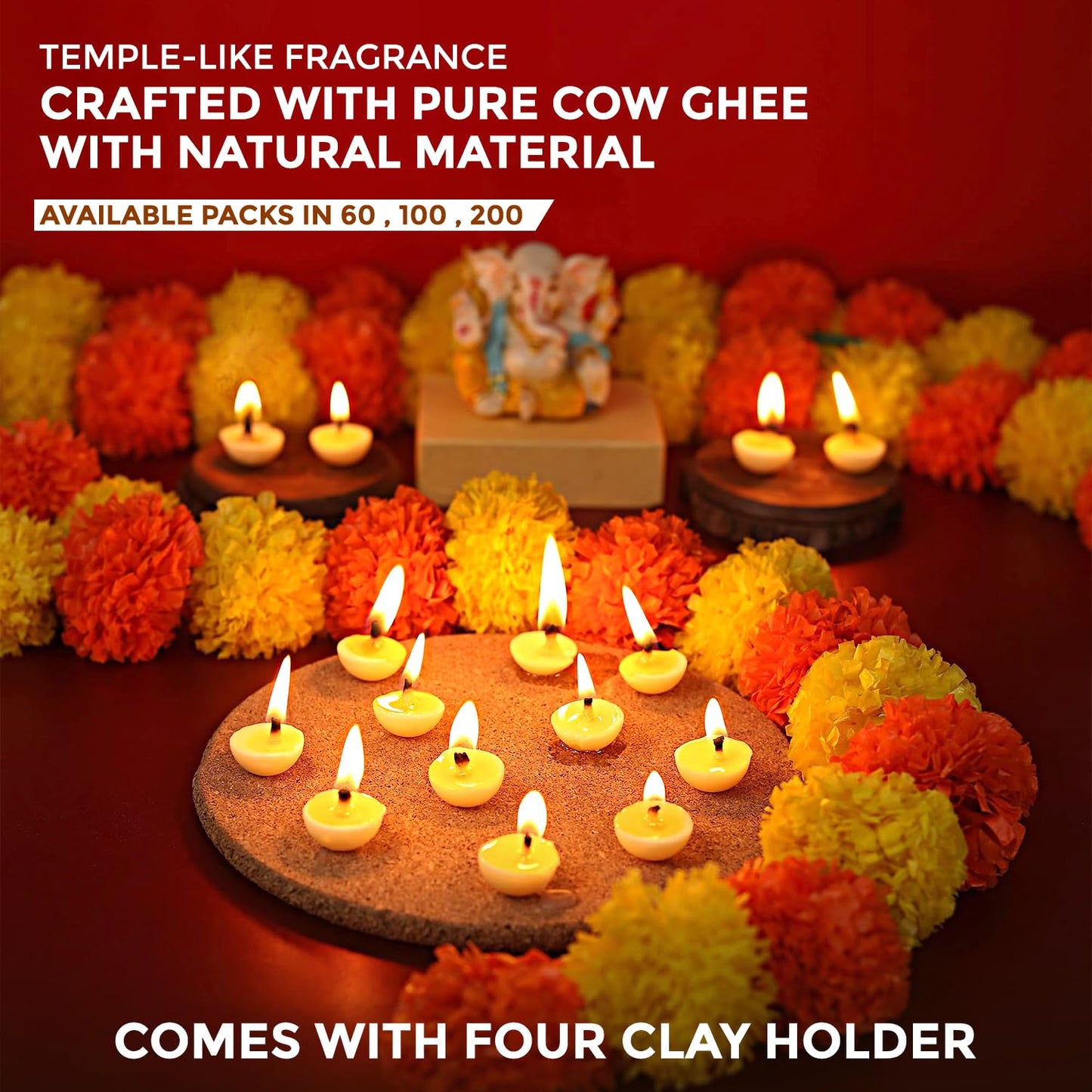 Welburn Veda&Co® Spritual Fragrance Cow Ghee Blend Batti Pack of 100 for Diwali Puja Hawan | Diya Batti with Cotton Wick | Long Burning | Ready to Use Pooja Batti for Pooja, Divine Worship