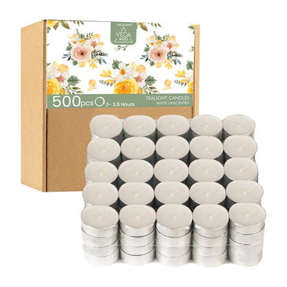 Welburn Veda&Co® Wax Unscented Tealight Candles Pack of 500 for Diwali Decoration | Burn Upto 3 Hour | Paraffin Free & Smokeless | Candles for Home Decor, Office & Special Occasions