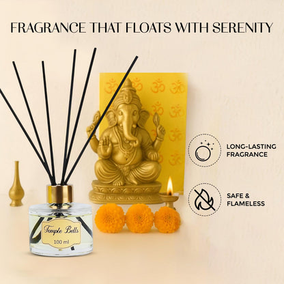 Welburn Veda&Co® Temple Bells Scented Reed Diffuser – 100ml | Includes 6 Free Reeds | Ready-to-Use Oil Blend | Fragrance That Inspires Positivity | Home & Office Décor