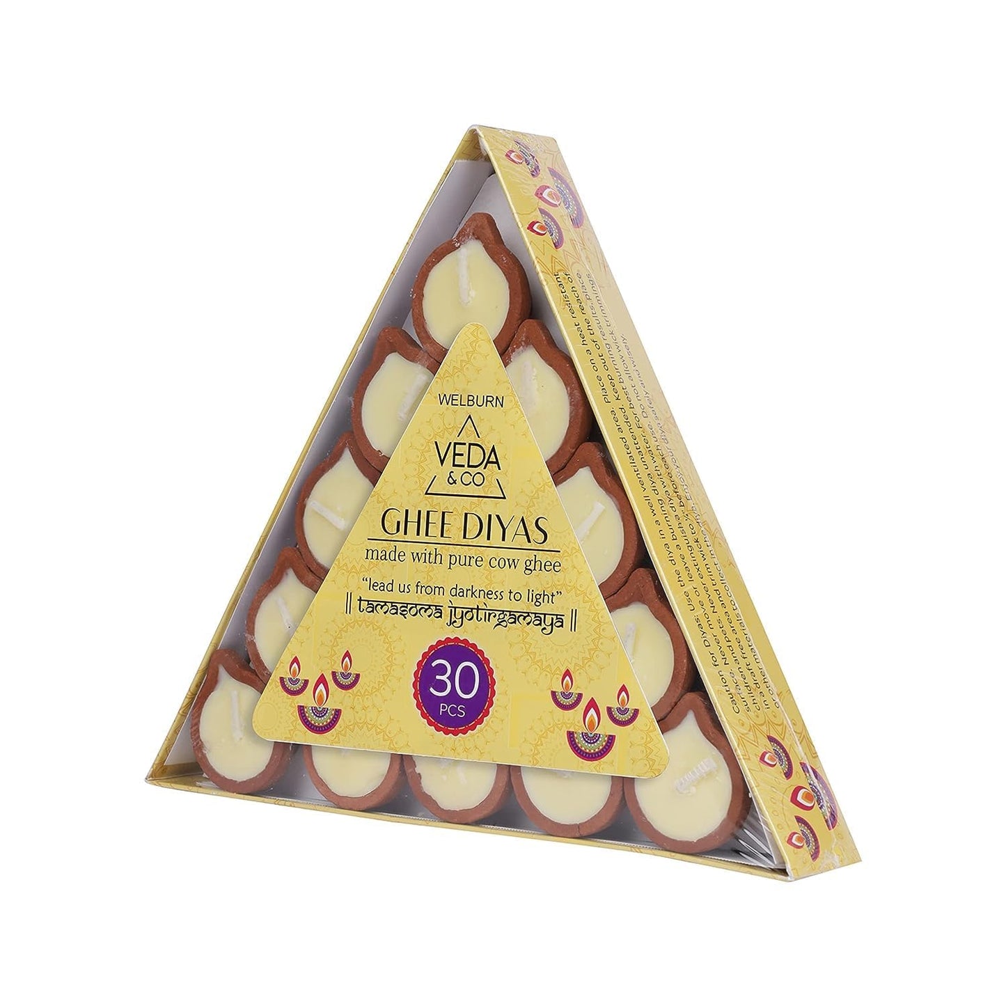 ?Welburn Veda&Co® Pure Cow Ghee Diya – 30 Pieces | Up to 45 Min Burn | Ghee-Filled Clay Diyas with Batti | Ready-to-Use for Daily Puja & Diwali | Premium Puja Diyas Set