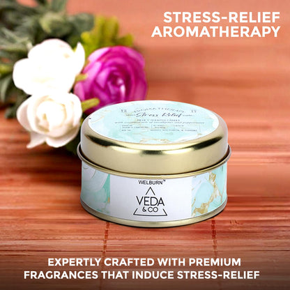 Welburn Veda&Co® Scented Wax Candle – Stress Relief | Aromatherapy Travel Tin Candle | 100% Natural Soy Wax | Relaxing Stress-Relieving Fragrance | 15 Hours Burn Time | 85gm Travel Candle