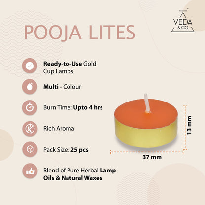 Welburn Veda&Co® Pooja Scented Tealight Candles wih Temple Bells Fragrance | Upto 4 Hours Burning Time| Made with Deepam Oils & Natural Waxes for Home Temple, Offices & Special Occasions Multicolor