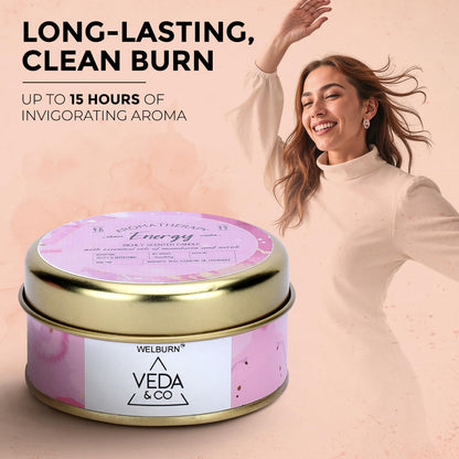 Welburn Veda&Co® Scented Wax Candle – Energy Boost | Aromatherapy Travel Tin Candle | Soy Wax | Home Décor Essential | 15-Hour Burn | 85g