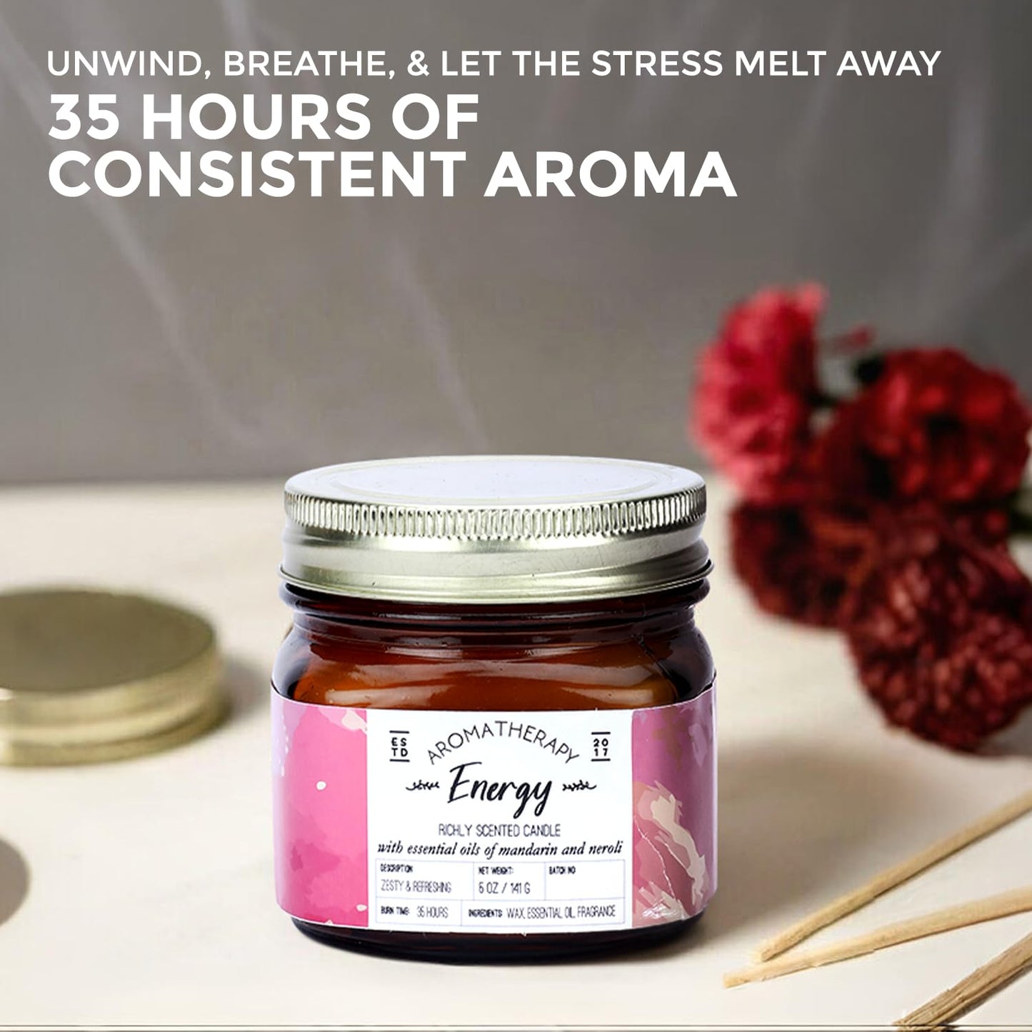 Welburn Veda&Co® Scented Wax Candle - Energy | Aromatherapy Jar Candle for Home Decor | Enhance Your Mood | Enhance Your Space with Soothing Scents (35 Hours Burn Time, 141gm),