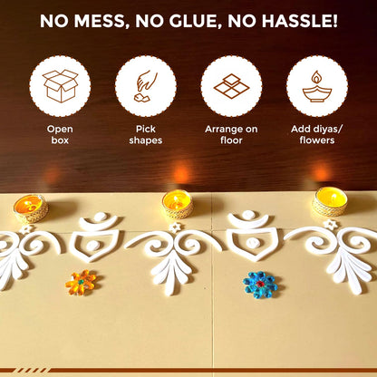 Varnika by Welburn Veda&Co® Reusable Rangoli Kit (120 Piece) for Diwali Decoration, Navratri & Pooja & Floor Decor | Indian Festive Floor Art for Festive Gifting | Washable DIY Rangoli Set