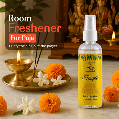Welburn Veda&Co® Room Freshener for Puja – 100ml (Pack of 1) | Temple Fragrance Spray | Long-Lasting Spiritual Air Freshener for Home, Office, Mandir & Pooja Room | Refreshing Aromatic Ambience