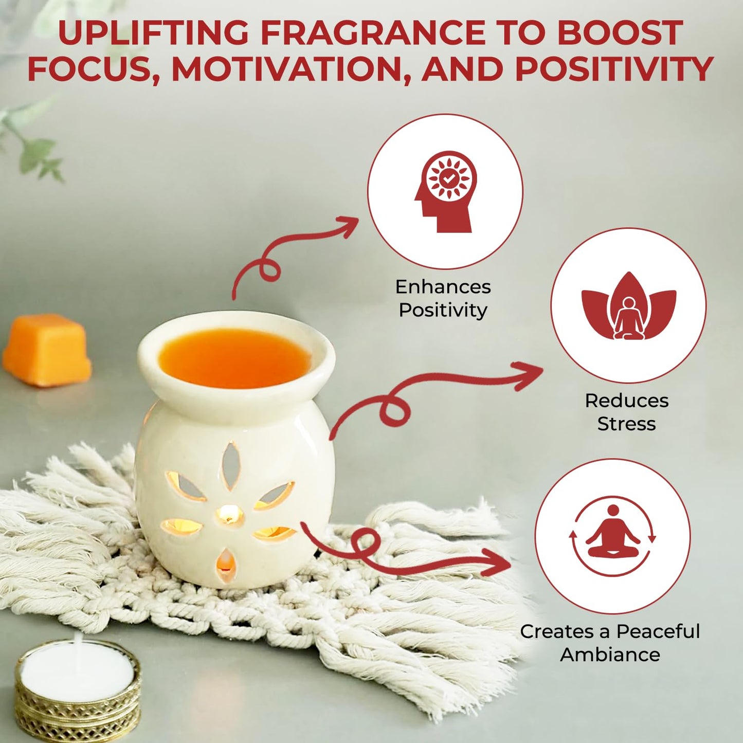 Welburn Veda&Co® Ceramic Burner Aromatherapy Diffuser Set – Scented Wax Melts & Tealights | Home Décor | Up to 30 Uses | Promotes Energy & Positivity