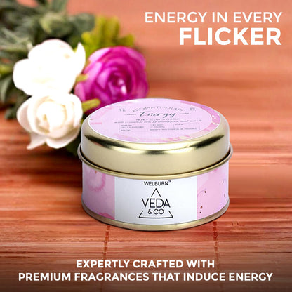 Welburn Veda&Co® Scented Wax Candle – Energy Boost | Aromatherapy Travel Tin Candle | Soy Wax | Home Décor Essential | 15-Hour Burn | 85g