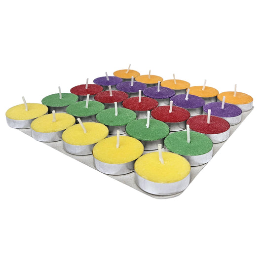 Welburn Veda&Co® Wax Unscented Colored Tealight Candles Pack of 25 for Diwali Decoration | Burn Upto 2 Hour | Paraffin Free & Smokeless | Candles for Home Decor, Office & Special Occasions