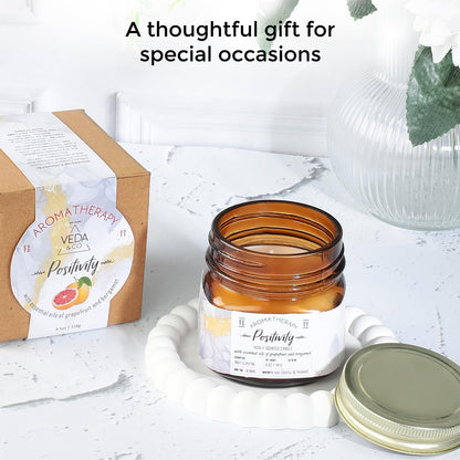 Welburn Veda&Co® Scented Wax Candle - Positivity I Aromatherapy Jar Candle for Home Decor | Enhance Your Mood | Enhance Your Space with Soothing Scents (35 Hours Burn Time, 141gm),