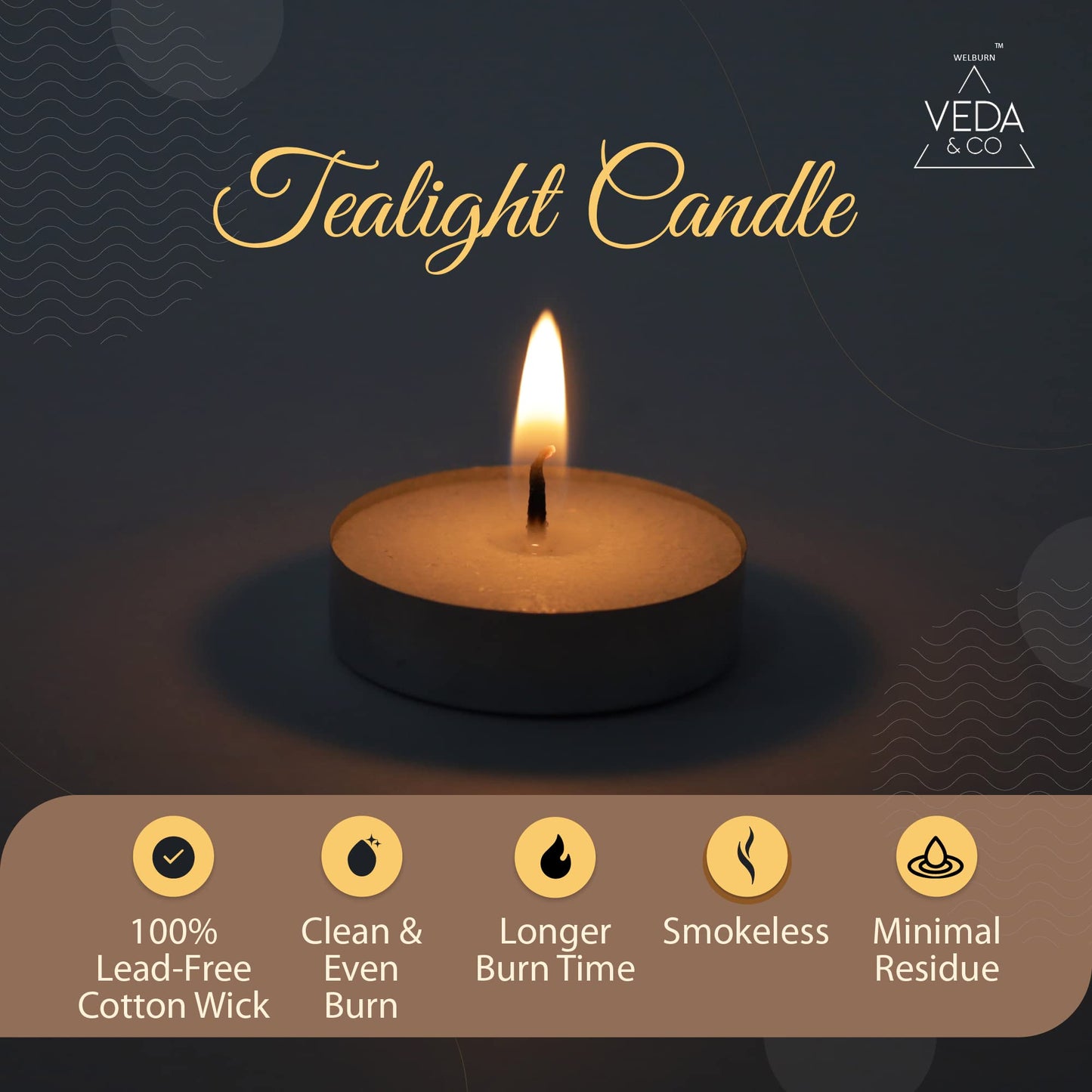 Welburn Veda&Co® Wax Unscented Tealight Candles Pack of 50 for Diwali Decoration | Burning Time 3 Hours | Paraffin Free & Smokeless | Candles for Home Decor, Offices & Special Occasions