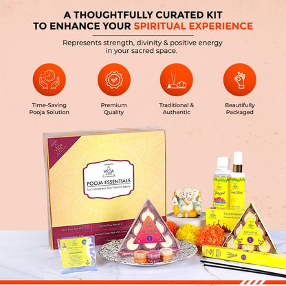 Welburn Veda&Co® Pooja Essentials Set | Diwali Pooja Samagri Kit | Combo for Deepawali | Spiritual Fragrance Diya & Agarbatti, Cones, Haldi, Kumkum, Chandan, Pooja Room Spray & Gangajal
