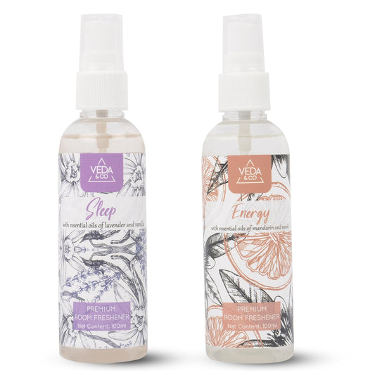Welburn Veda&Co® Aromatherapy Room Freshener – Combo Pack of 2 (100ml Each) | Energizing & Relaxing Spray | Long-Lasting Air Freshener for Home, Office, Bedroom & Special Occasions