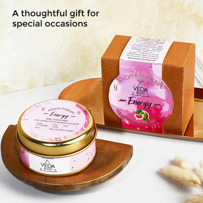 Welburn Veda&Co® Scented Wax Candle – Energy Boost | Aromatherapy Travel Tin Candle | Soy Wax | Home Décor Essential | 15-Hour Burn | 85g