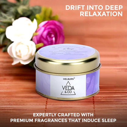 Welburn Veda&Co® Scented Wax Candle (85gm, 15 Hr Burn Time) | Aromatherapy Travel Tin Candle | Soy Wax | Induces Sleep & Relaxation | Stress Relief Candle for Bedroom, Meditation & Home Décor