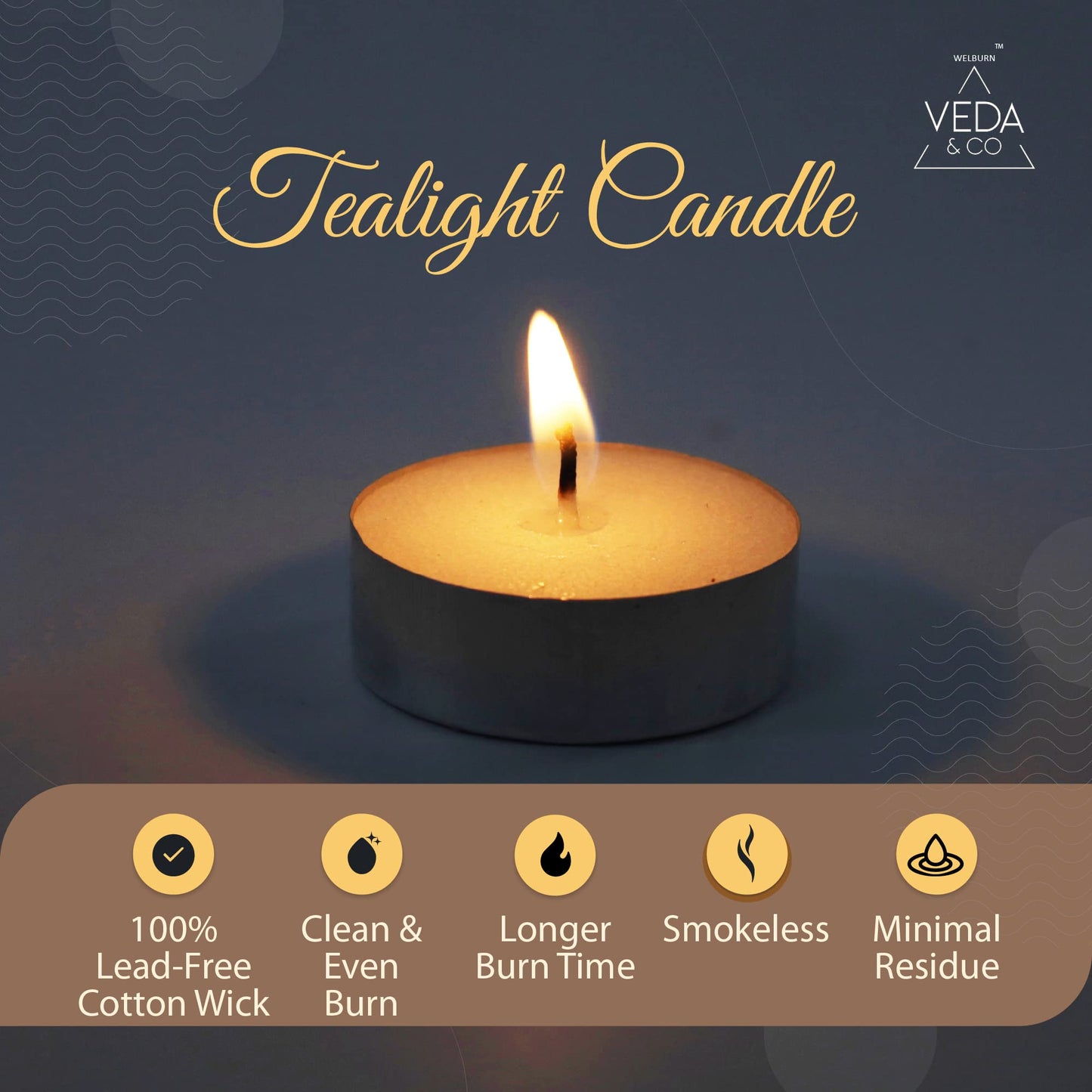 Welburn Veda&Co® Wax Unscented Tealight Candles Pack of 50 for Diwali Decoration | Burn Upto 4 Hour | Paraffin Free & Smokeless | Candles for Home Decor, Office & Special Occasions