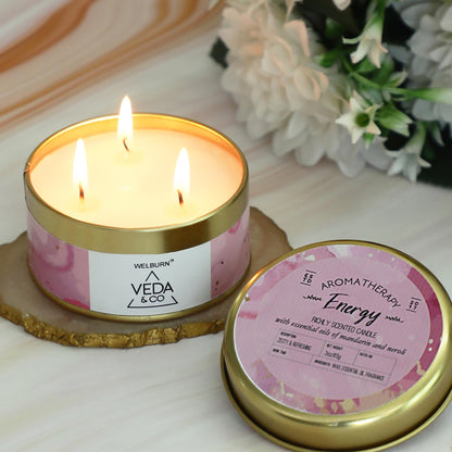 Welburn Veda&Co® Scented Wax Candle – Energy Boost | Aromatherapy Travel Tin Candle | Soy Wax | Home Décor Essential | 15-Hour Burn | 85g