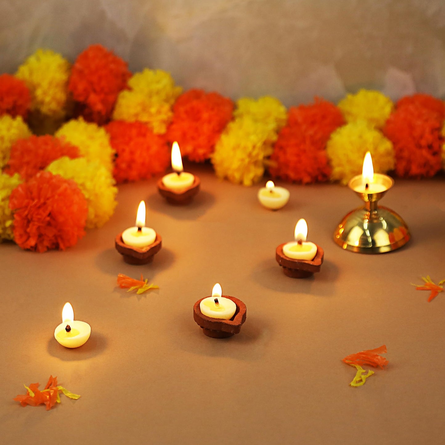 Welburn Veda&Co® Jasmine Scented Diya for Puja (10 Pieces), Clay Diya Batti with Cotton Wick, Upto 3hrs Burning Time, Ghee Blended Ready to Use Diyas, Premium Puja Fragrance - Scented Puja Diya