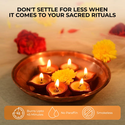 Welburn Veda&Co® Pure Cow Ghee Diya 60 pcs for Puja & Diwali Decoration | Upto 50-55 Burn time | Smoke Free | Diyas for Pooja Havans & Religious Rituals,Festivals | Ready to use