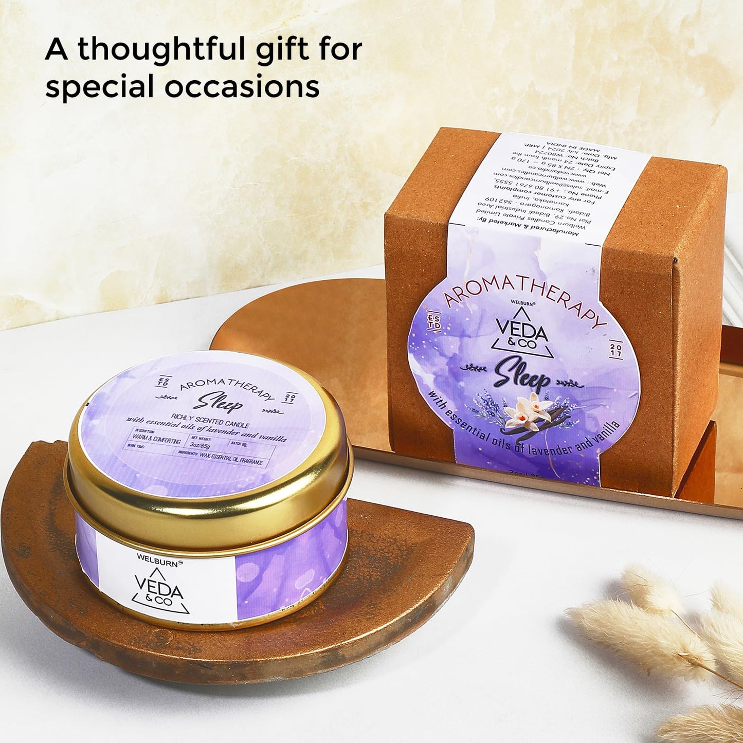 Welburn Veda&Co® Scented Wax Candle (85gm, 15 Hr Burn Time) | Aromatherapy Travel Tin Candle | Soy Wax | Induces Sleep & Relaxation | Stress Relief Candle for Bedroom, Meditation & Home Décor