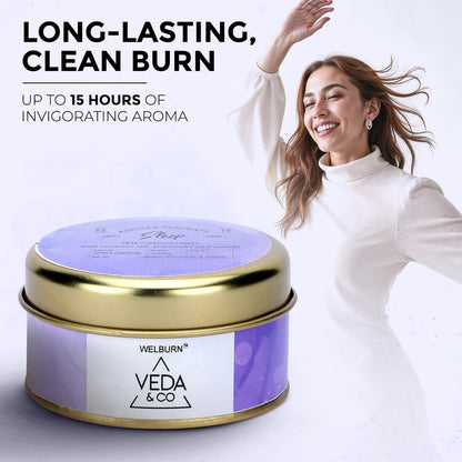 Welburn Veda&Co® Scented Wax Candle (85gm, 15 Hr Burn Time) | Aromatherapy Travel Tin Candle | Soy Wax | Induces Sleep & Relaxation | Stress Relief Candle for Bedroom, Meditation & Home Décor