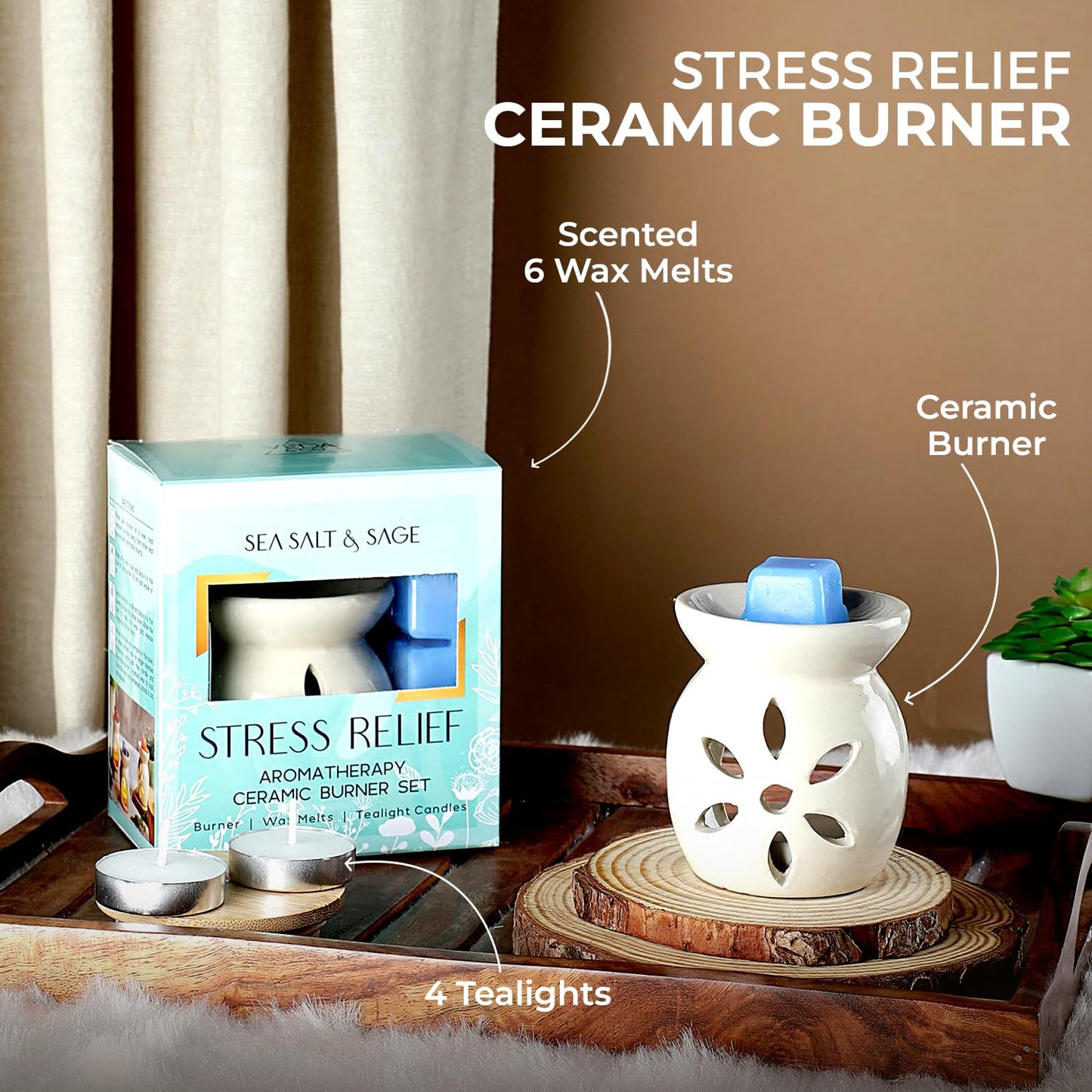 Welburn Veda&Co® Ceramic Burner | Aromatherapy Diffuser Set with Well Designed Ceramic Burner | Highly Scented Wax Melts & Tealights | Home Decorative | Upto 30 uses (Stress Relief)