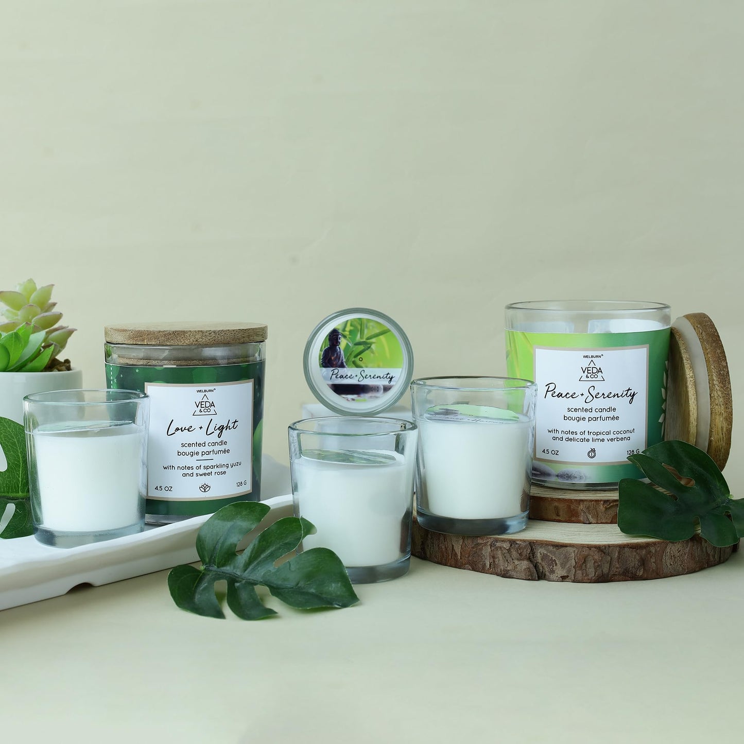 Welburn Veda&Co® Wellness Gift Set - 2 x Jar Candle & 4 x Poured Glass Votive/Shot Glass Candle, Wellness for Mind & Body, Fully Refined Paraffin Wax, Paraben Free, for Home Décor, Offices