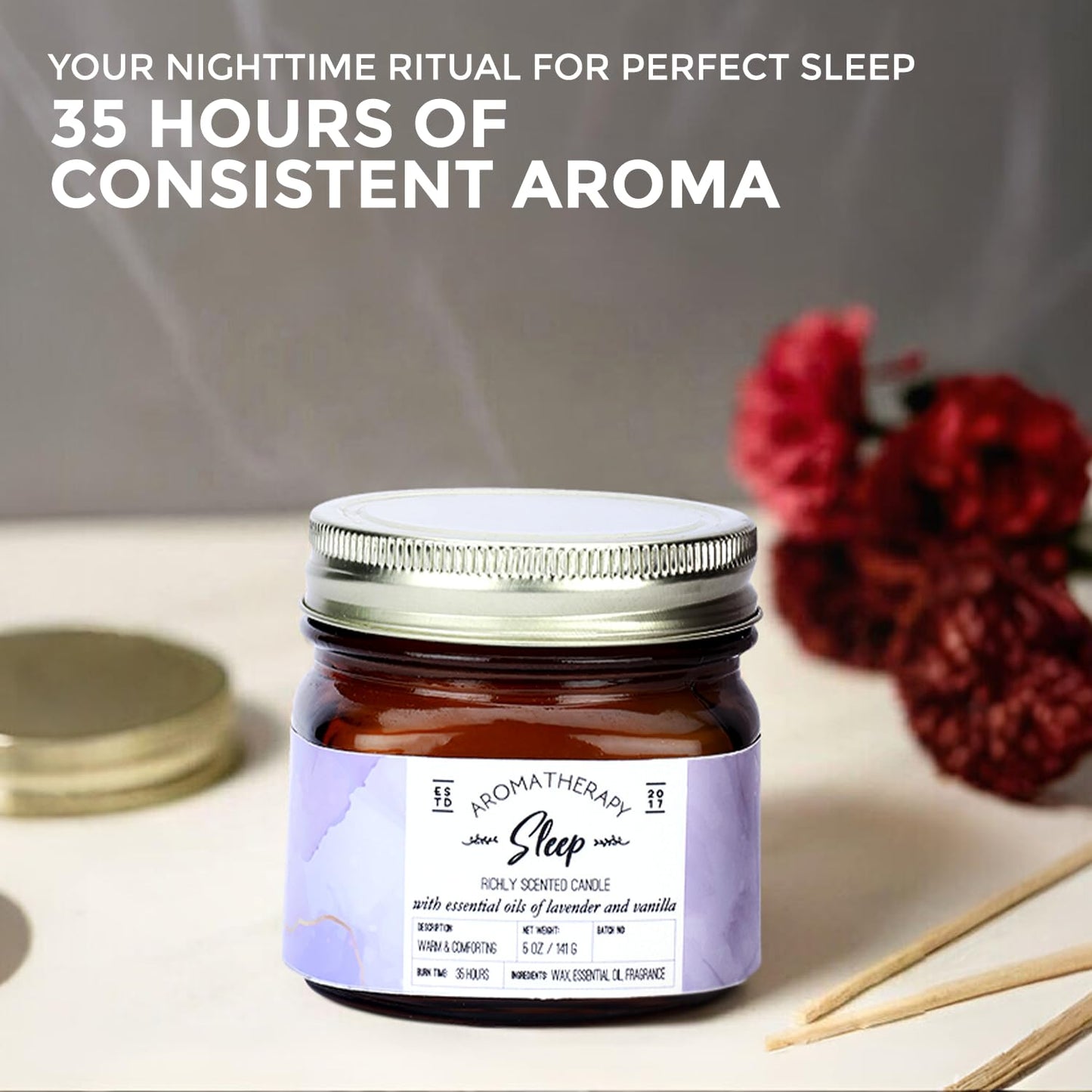Welburn Veda&Co® Scented Wax Candle - Induces Sleep | Aromatherapy Jar Candle for Home Decor | Enhance Your Mood | Enhance Your Space with Soothing Scents (35 Hours Burn Time, 141gm),