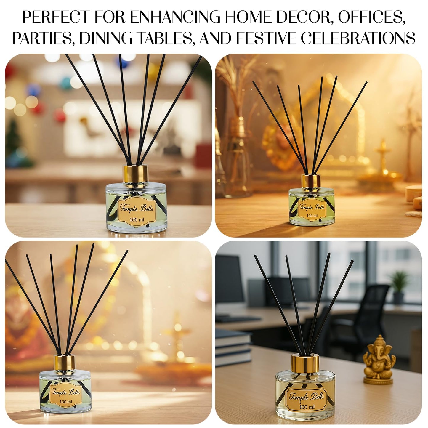 Welburn Veda&Co® Temple Bells Scented Reed Diffuser – 100ml | Includes 6 Free Reeds | Ready-to-Use Oil Blend | Fragrance That Inspires Positivity | Home & Office Décor