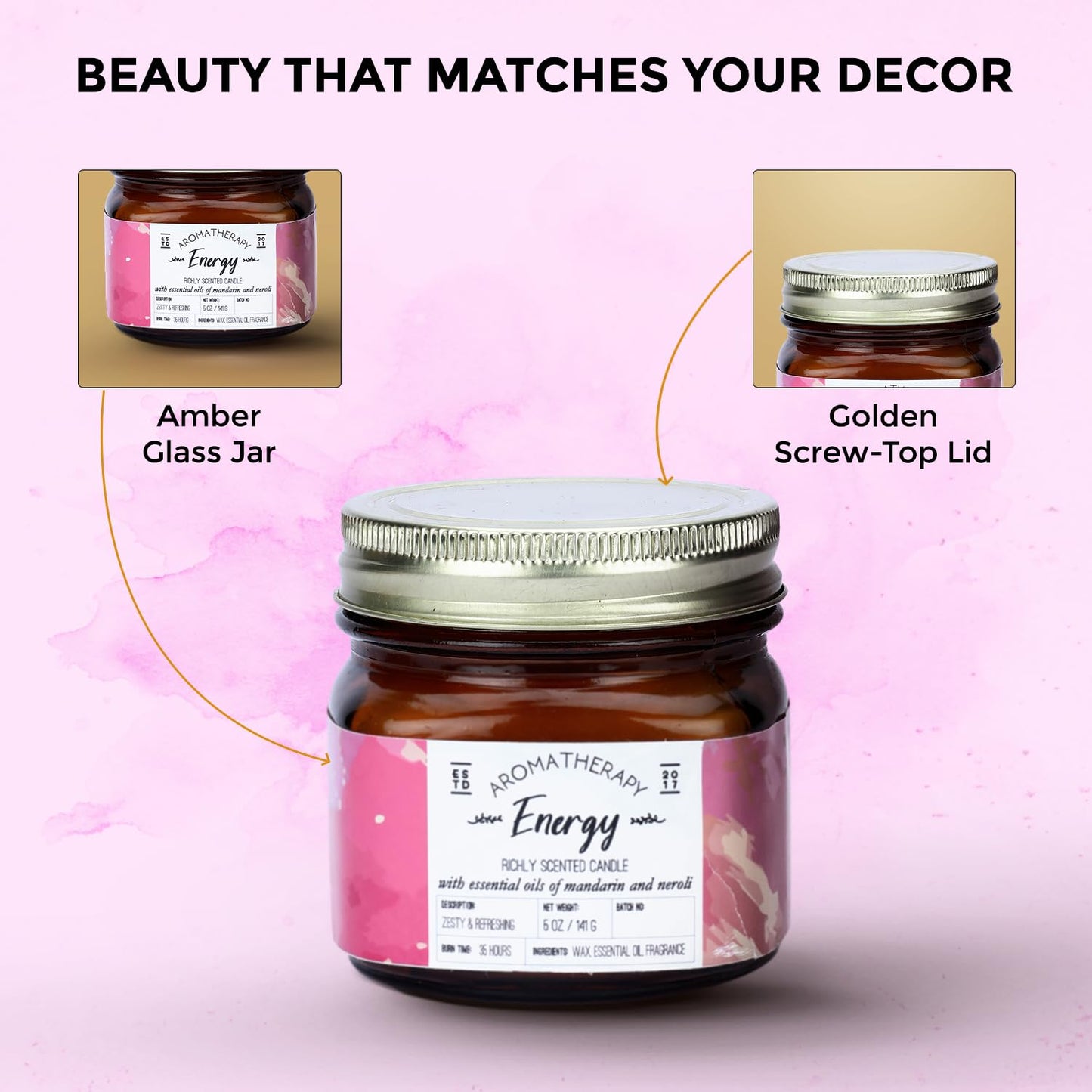 Welburn Veda&Co® Scented Wax Candle - Energy | Aromatherapy Jar Candle for Home Decor | Enhance Your Mood | Enhance Your Space with Soothing Scents (35 Hours Burn Time, 141gm),