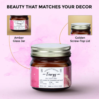 Welburn Veda&Co® Scented Wax Candle - Energy | Aromatherapy Jar Candle for Home Decor | Enhance Your Mood | Enhance Your Space with Soothing Scents (35 Hours Burn Time, 141gm),