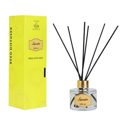 Welburn Veda&Co® Lavender Scented Reed Diffuser – 100ml | Includes 6 Free Reeds | Ready-to-Use Oil Blend | Fragrance That Inspires Positivity | Home & Office Décor