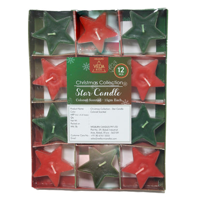Welburn Veda&Co® Polycup Star Candles - Pack of 12 | Decoration Items | Scented Candles Set for Dinner, Home Decor, Ofiices | Burns Upto 3 Hr | Smokeless Candles