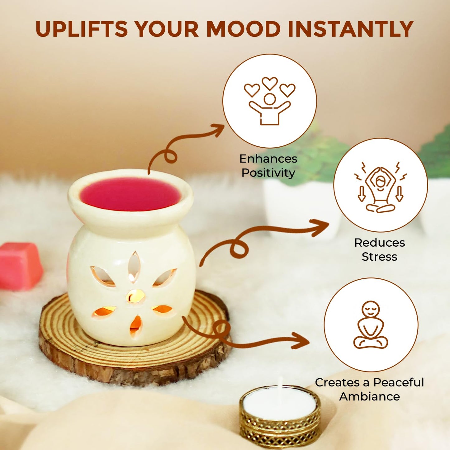 Welburn Veda&Co® Aromatherapy Diffuser Set – Ceramic Burner with Scented Wax Melts & Tealights | Home Décor & Relaxation | Up to 30 Uses | Promotes Positivity