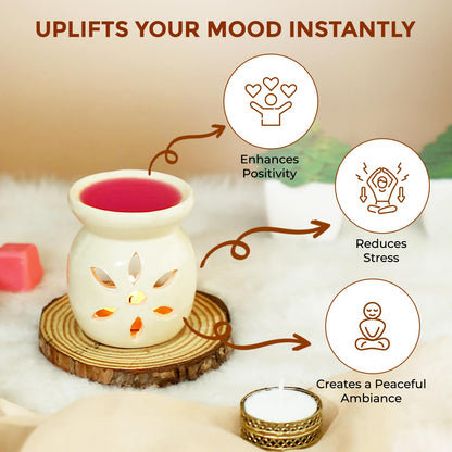 Welburn Veda&Co® Aromatherapy Diffuser Set – Ceramic Burner with Scented Wax Melts & Tealights | Home Décor & Relaxation | Up to 30 Uses | Promotes Positivity