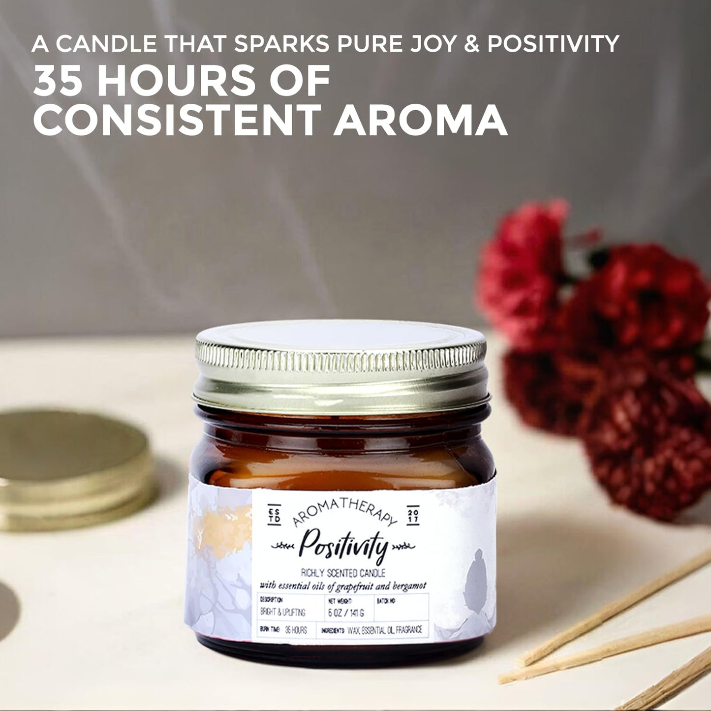 Welburn Veda&Co® Scented Wax Candle - Positivity I Aromatherapy Jar Candle for Home Decor | Enhance Your Mood | Enhance Your Space with Soothing Scents (35 Hours Burn Time, 141gm),