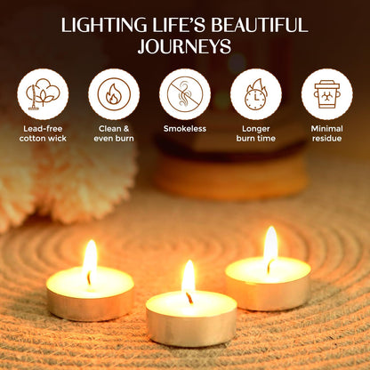Welburn Veda&Co® Wax Unscented Tealight Candles Pack of 50 for Diwali Decoration | Long Burning | Paraffin Free & Smokeless | Candles for Home Decor, Offices,Parties,Dining & Special Occasions