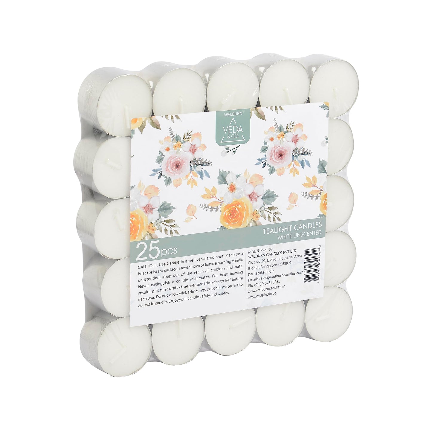 Welburn Veda&Co® Wax Unscented Tealight Candles Pack of 25 for Diwali Decoration | 8 Hours Burning Time | Paraffin Free & Smokeless | Candles for Home Decor, Offices& Special Occasions