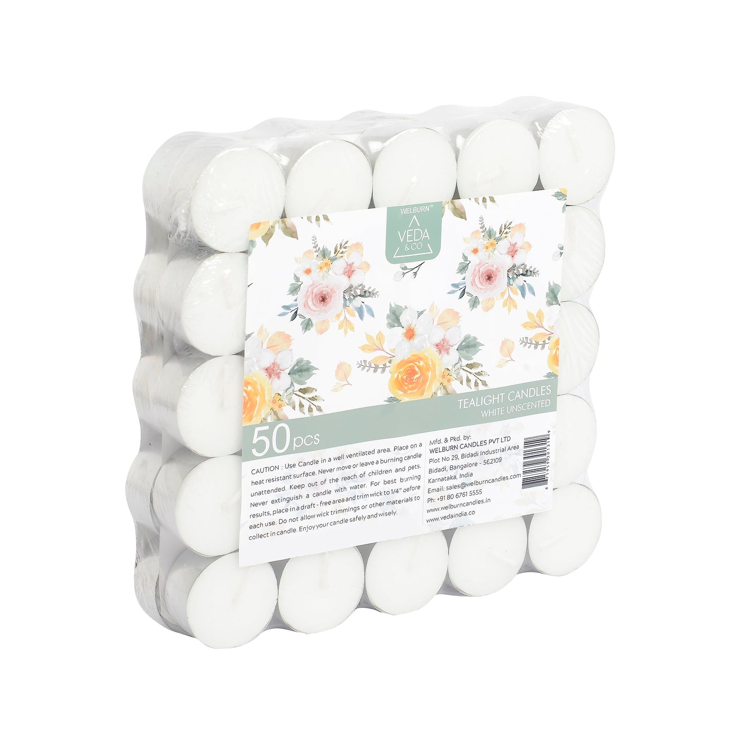 Welburn Veda&Co® Wax Unscented Tealight Candles Pack of 50 for Diwali Decoration | 5 Hours Burning Time | Paraffin Free & Smokeless | Candles for Home Decor, Offices & Special Occasions