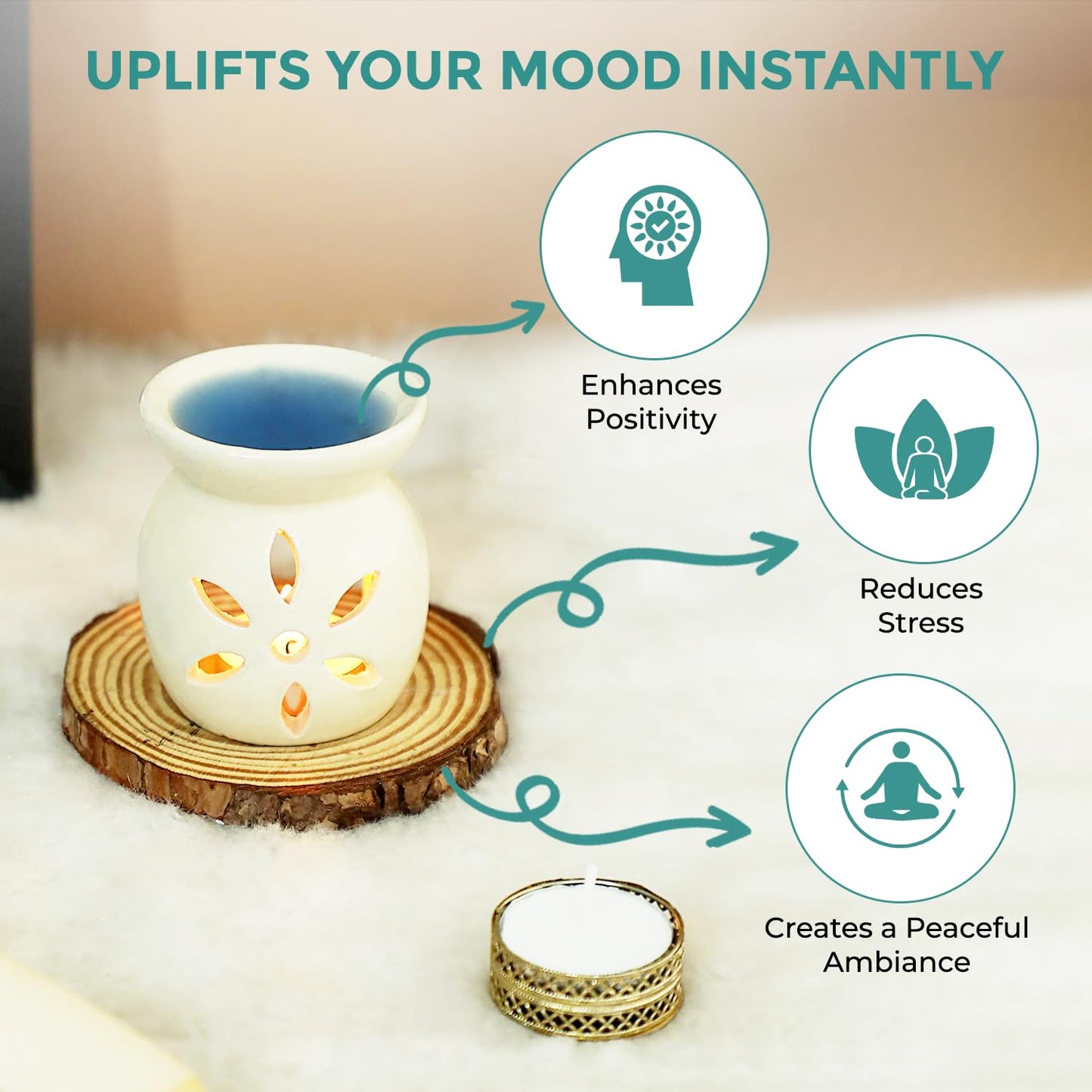 Welburn Veda&Co® Ceramic Burner | Aromatherapy Diffuser Set with Well Designed Ceramic Burner | Highly Scented Wax Melts & Tealights | Home Decorative | Upto 30 uses (Stress Relief)