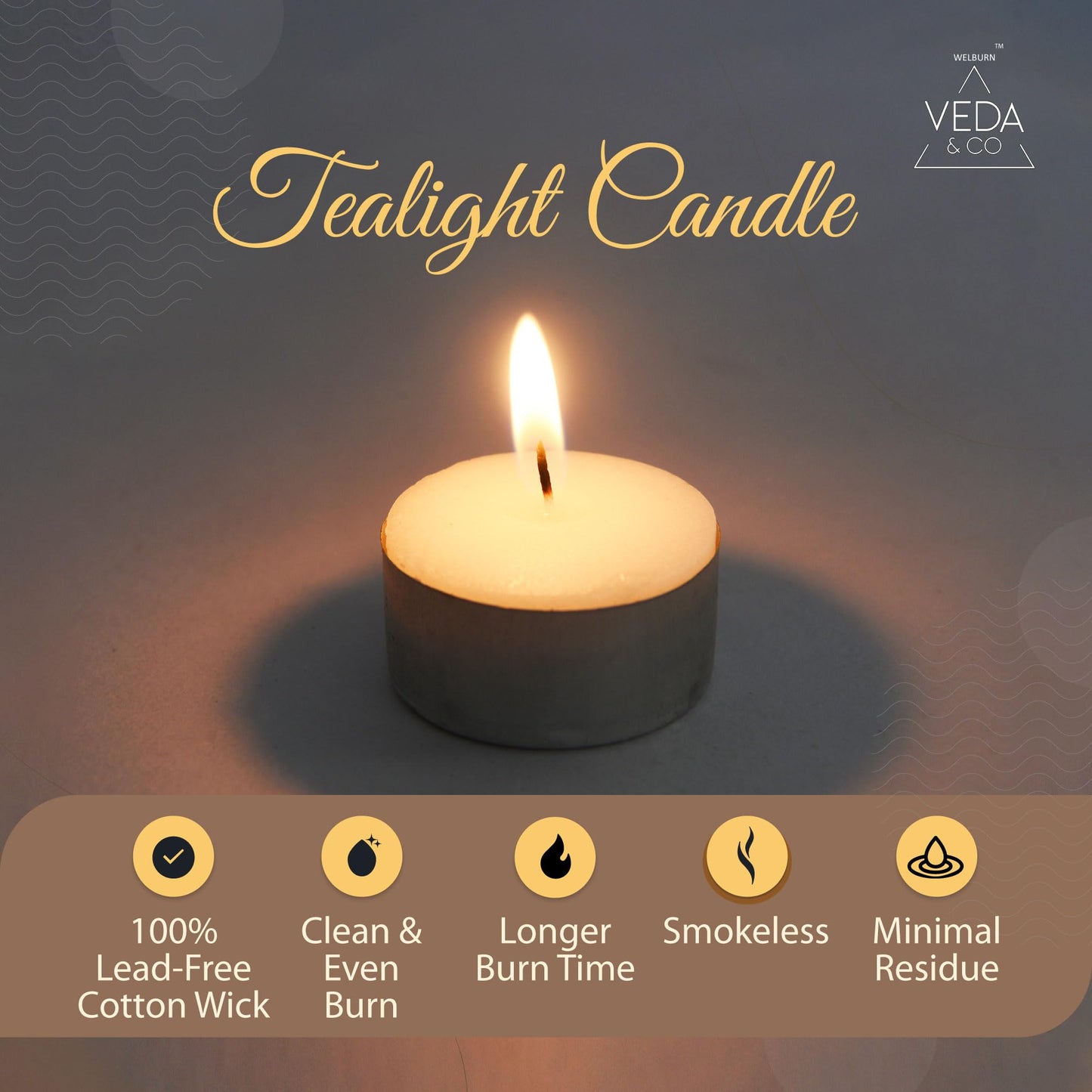 Welburn Veda&Co® Wax Unscented Tealight Candles Pack of 50 for Diwali Decoration | 5 Hours Burning Time | Paraffin Free & Smokeless | Candles for Home Decor, Offices & Special Occasions