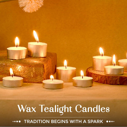 Welburn Veda&Co® Wax Unscented Tealight Candles Pack of 25 for Diwali Decoration | 5 Hours Burning Time | Paraffin Free & Smokeless | Candles for Home Decor, Offices & Special Occasions